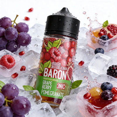 Baron e-liquid bottle with fruit and ice theme
