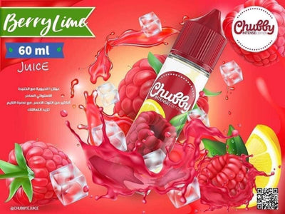 Berry Lime juice bottle with Chubby brand on a red background