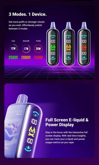 Power Mode Display: ELFBAR-RAYA-D3-Turbo-Mode-ديسبوزابل-فيب-بود-Egypt