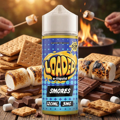 LOADED SMORES VAPE ELIQUID 120ml bottle with campfire smore graphics for Vape Egypt.