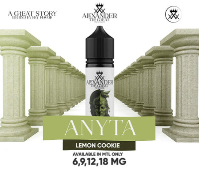 Alexander the Great lemon cookie flavored e-liquid bottle with classical architecture background