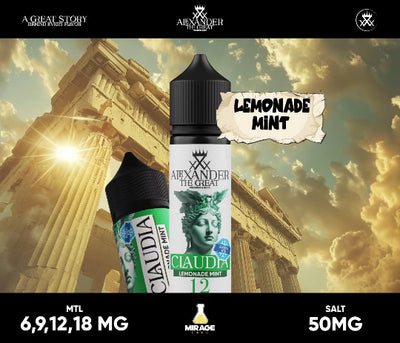 Vape product with 'Alexander the Great' branding against a classical architecture background