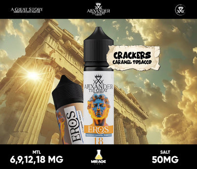 Vape product with 'Alexander the Great' branding against a classical architecture background