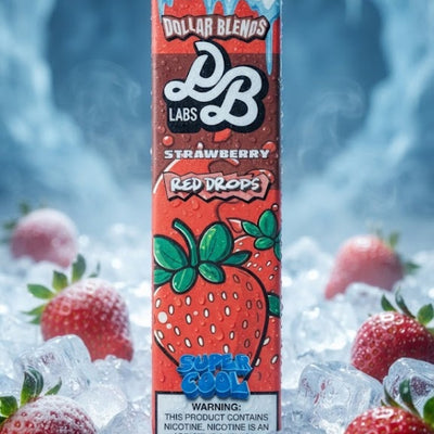 DOLLAR SALT RED DROPS SUPER COOL ELIQUID bottle displaying sweet strawberry ice artwork for VAPE EGYPT.