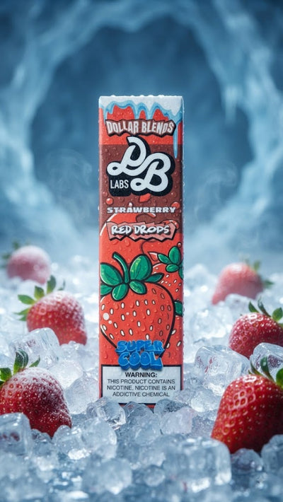 DOLLAR SALT RED DROPS SUPER COOL ELIQUID bottle displaying sweet strawberry ice artwork for VAPE EGYPT.