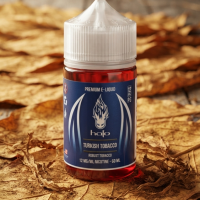 Halo Turkish Tobacco PG ELiquid 60ml bottle with sun-cured tobacco graphics for Vape Egypt.