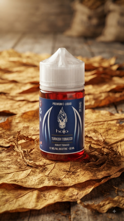 Halo Turkish Tobacco PG ELiquid 60ml bottle with sun-cured tobacco graphics for Vape Egypt.