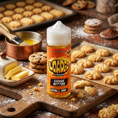 LOADED COOKIES BUTTER ELIQUID 120ml bottle with speculoos cookie graphics for Vape Egypt.
