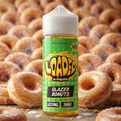 LOADED GLAZED DONUTS ELIQUID 120ml bottle with glazed doughnut graphics for Vape Egypt.