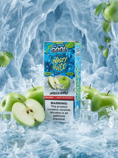 NASTY SUPER COOL GREEN APPLE SALT ELIQUID bottle on top vape website.