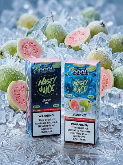 NASTY SUPER COOL GUAVA ICE SALT ELIQUID bottle on top vape website.