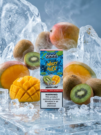 NASTY SUPER COOL MANGO KIWI SALT ELIQUID bottle on top vape website.