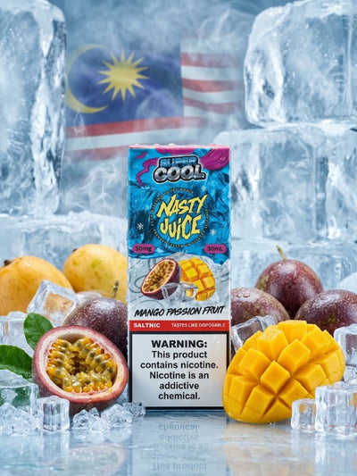 NASTY SUPER COOL MANGO PASSIONFRUIT SALT ELIQUID bottle on top vape website.