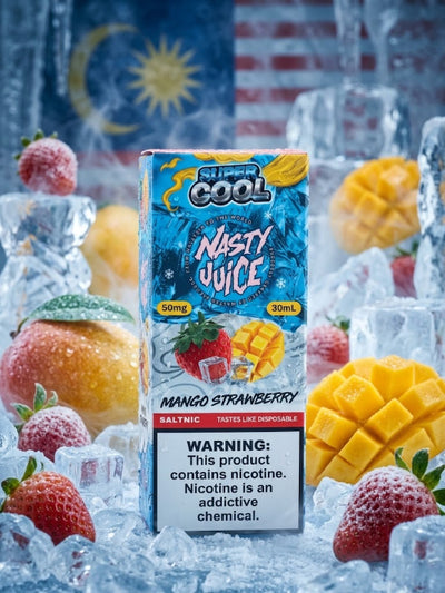NASTY SUPER COOL MANGO STRAWBERRY SALT ELIQUID bottle on top vape website.