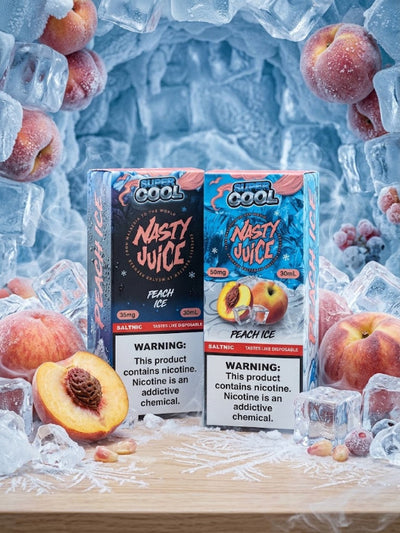 NASTY SUPER COOL PEACH ICE SALT ELIQUID bottle on top vape website.