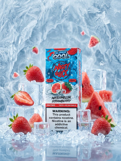 NASTY SUPER COOL WATERMELON STRAWBERRY SALT ELIQUID bottle on top vape website.