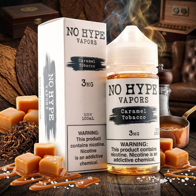 NO HYPE CARAMEL TOBACCO ELIQUID 100ml bottle with caramel and tobacco graphics for Vape Egypt.