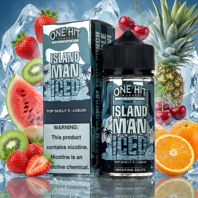 ONE HIT WONDER ISLAND MAN ICED ELIQUID 100ml bottle with tropical fruit graphics for Vape Egypt.