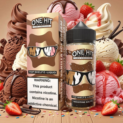 ONE HIT WONDER MY MAN ELIQUID 100ml bottle with Neapolitan ice cream graphics for Vape Egypt.