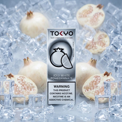 TOKYO CLASSIC ICED WHITE POMEGRANATE SALT ELIQUID bottle on top vape website.