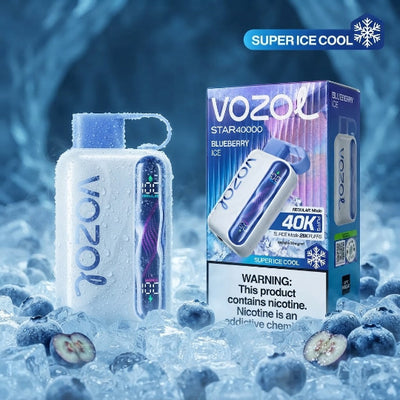 VOZOL STAR SUPER ICE COOL 40K PUFFS 50MG DISPOSABLE POD device showing battery screen for VAPE EGYPT.